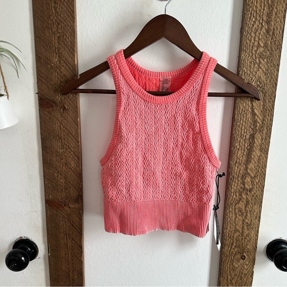 New Urban Rebel Textured Cropped Sweater Tank Top Retro Washed Coral Women’s Sm - Picture 3 of 10